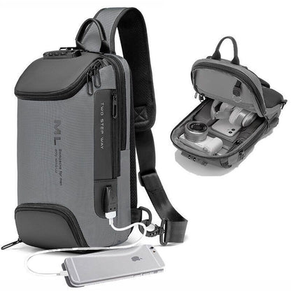 Men Anti-theft Lock Shoulder Bags USB Charging Crossbody Travel Chest Bag Pack