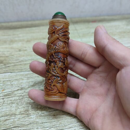 collection carved stone chinese snuff bottles old seal Shoushan dragon statue