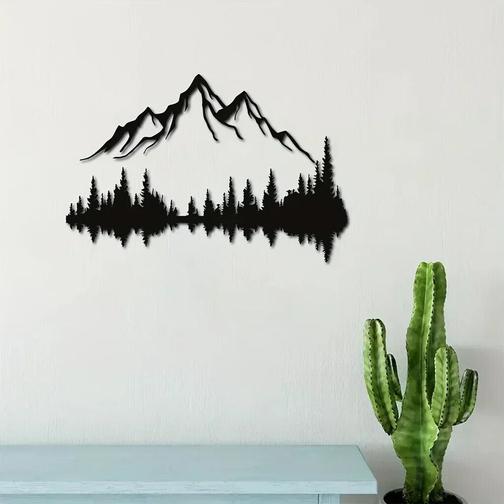 1pc Mountain And Forest Metal Wall Art, Hill And Trees Metal Wall Decor Nature