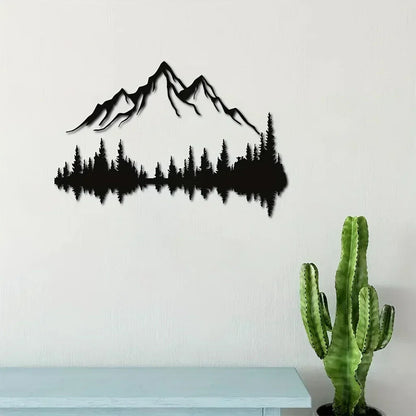 1pc Mountain And Forest Metal Wall Art, Hill And Trees Metal Wall Decor Nature