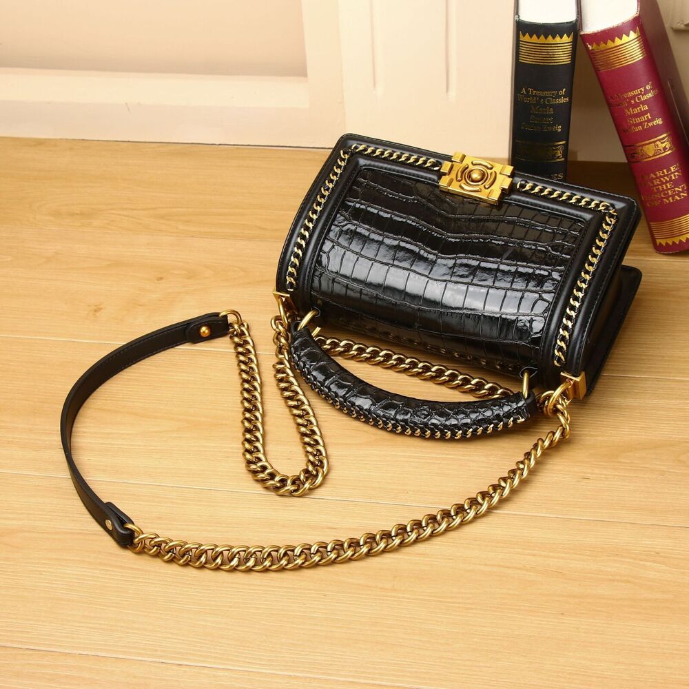 Women's Real Leather Bag Crocodile belly Embossed Evening Party Bag Shoulder Bag