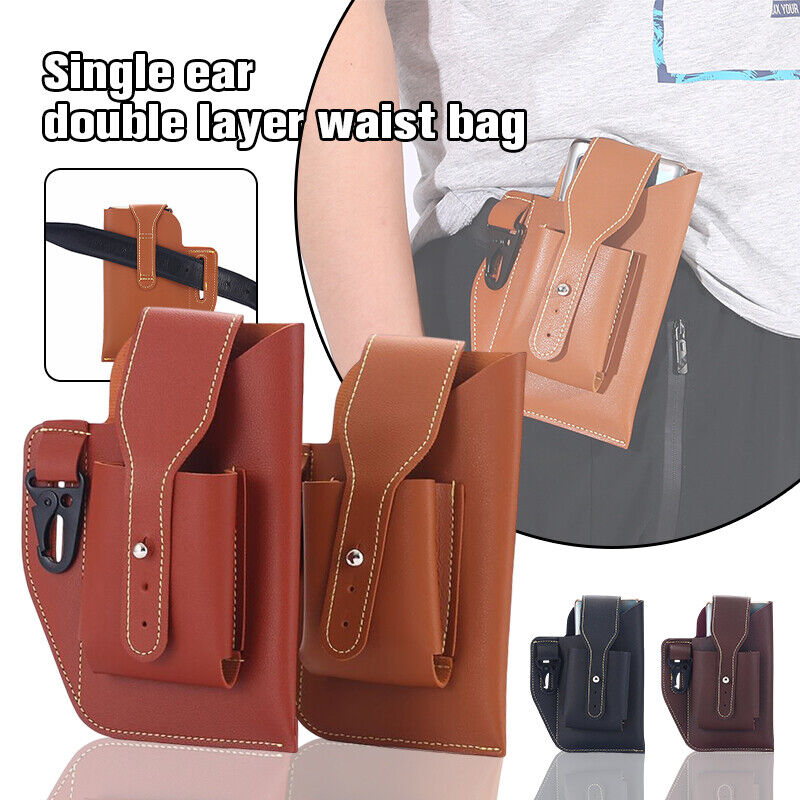 Men's Retro PU Leather Waist Bag Outdoor Belt Hanging Mobile Phone Key Bag Case