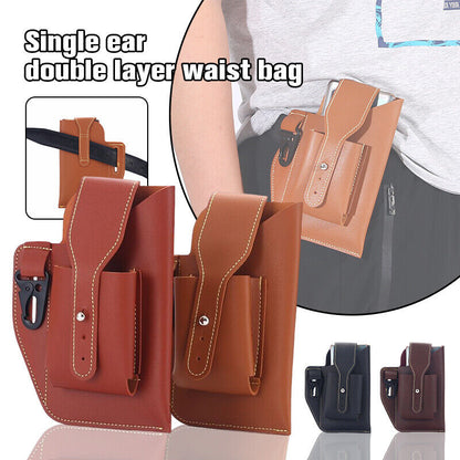 Men's Retro PU Leather Waist Bag Outdoor Belt Hanging Mobile Phone Key Bag Case