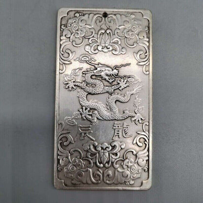 Chinese old Tibet Silver carving Zodiac dragon Pendant waist tag amulet