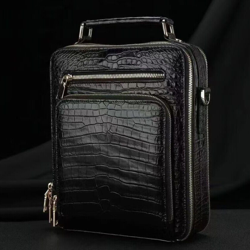 Handcrafted Crocodile Skin Leather 12" Men's Luxury Shoulder/Messenger Handbags