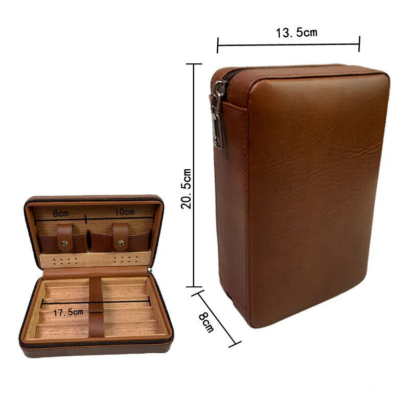 Cigar Humidor Boxes Leather Cedar Wood Smoking Travel Storage Case 13.5x8x20.5cm