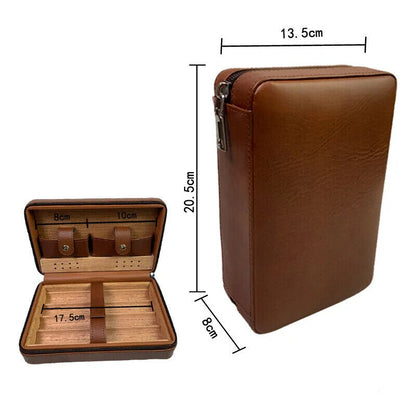 Cigar Humidor Boxes Leather Cedar Wood Smoking Travel Storage Case 13.5x8x20.5cm