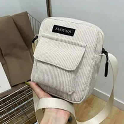 Corduroy Shoulder Bags Striped Cloth Fabric Handbags Tote Canvas Crossbody Bag