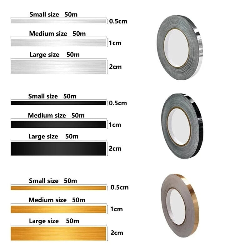 Sealing Foil Tape 50Meter Waterproof Gold Silver DIY Home Furniture Seam Sticker