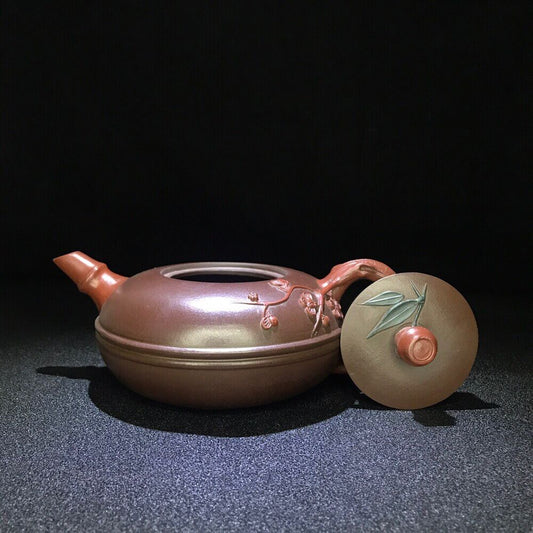 vintage chinese yixing purple clay teapot zisha ceremony carving Collectible art