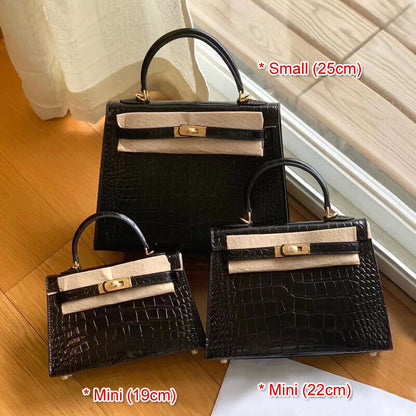 19/22/25cm Croc Effect Real Leather Flap Shoulder bag Tote Clutch Purse Fashion