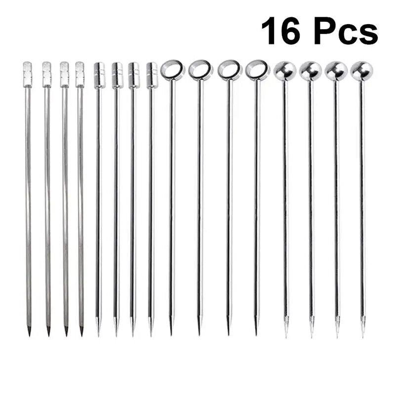 Cocktail Picks Stainless Steel Appetizer Skewers Toothpicks Fruit Stick 10~16Pcs