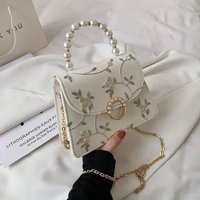 Shell Bead Bag Fashion Lace Handbag Chain Strap Shoulder Crossbody Purse Vintage