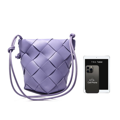 Woven Real Leather Bucket Basket Shoulder Bag Clutch Purse Tote Crossbody Women