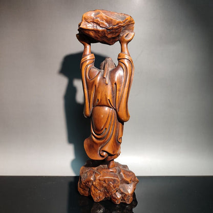 vintage wooden ornament carving Figurines Foolish Old Man, who removed mountains