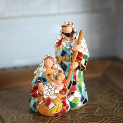 Christmas Decorations Resin Holy Family Statue Gaudi Style Ornaments 11x15.5x8cm
