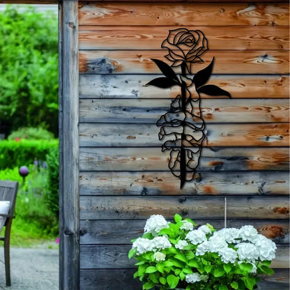 1pc Metal Deer Skull Hands Holding Flowers Art Wall Decor, Metal Wall Decor