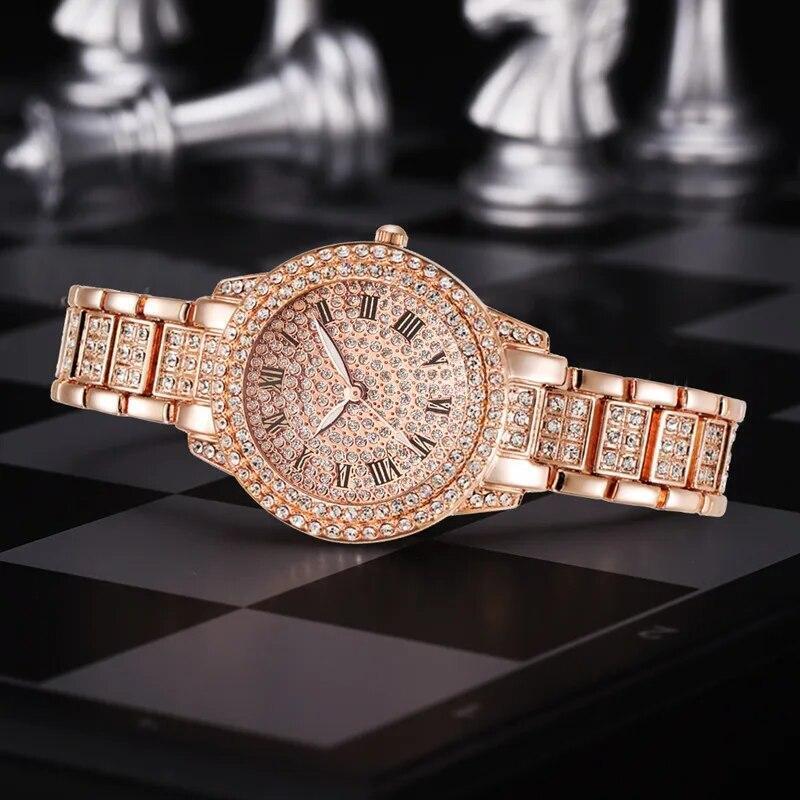 Reloj De Cuarzo Con Diamantes Para Mujer Pulsera Elegante Femenina De Marca Lujo