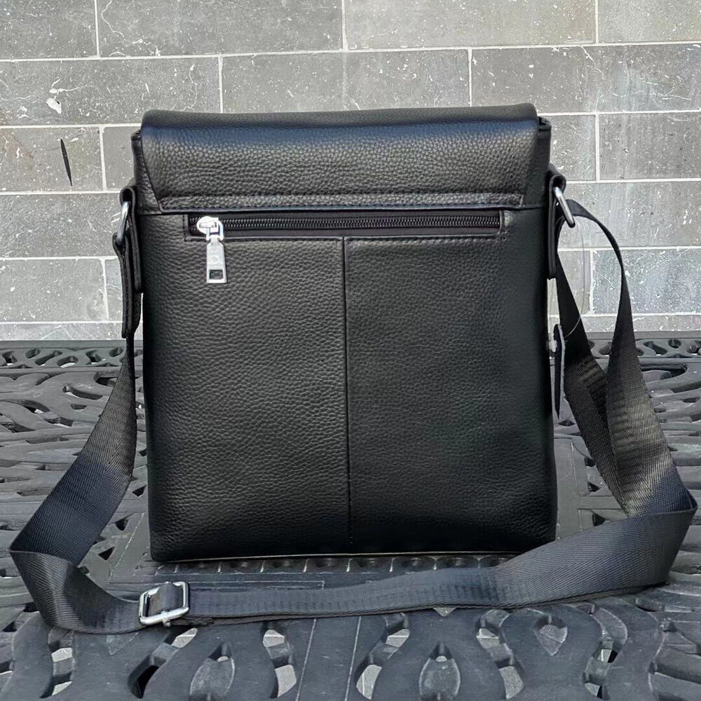 100% Genuine Leather Men's 10" Business Bags Black Sling Shoulder Messenger Bag