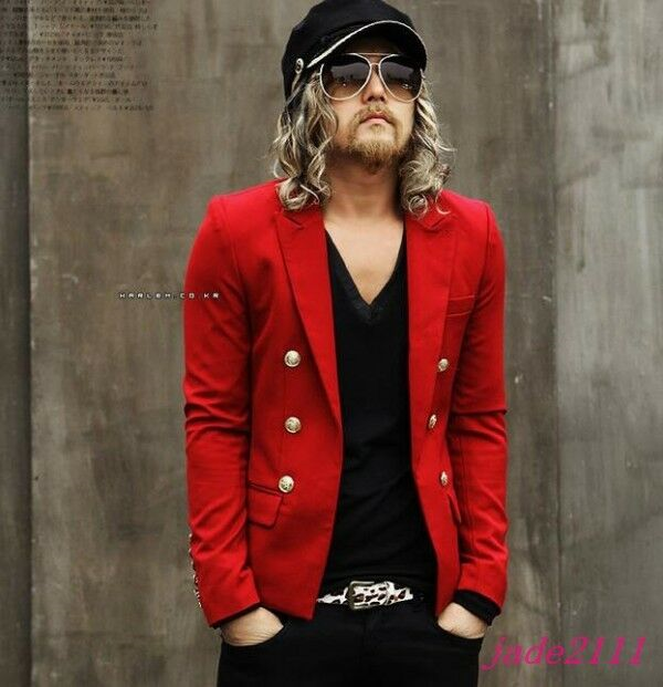 Punk Rock Mens Double-breasted Korean Blazer Suit Outwear Coat Party New Jacket