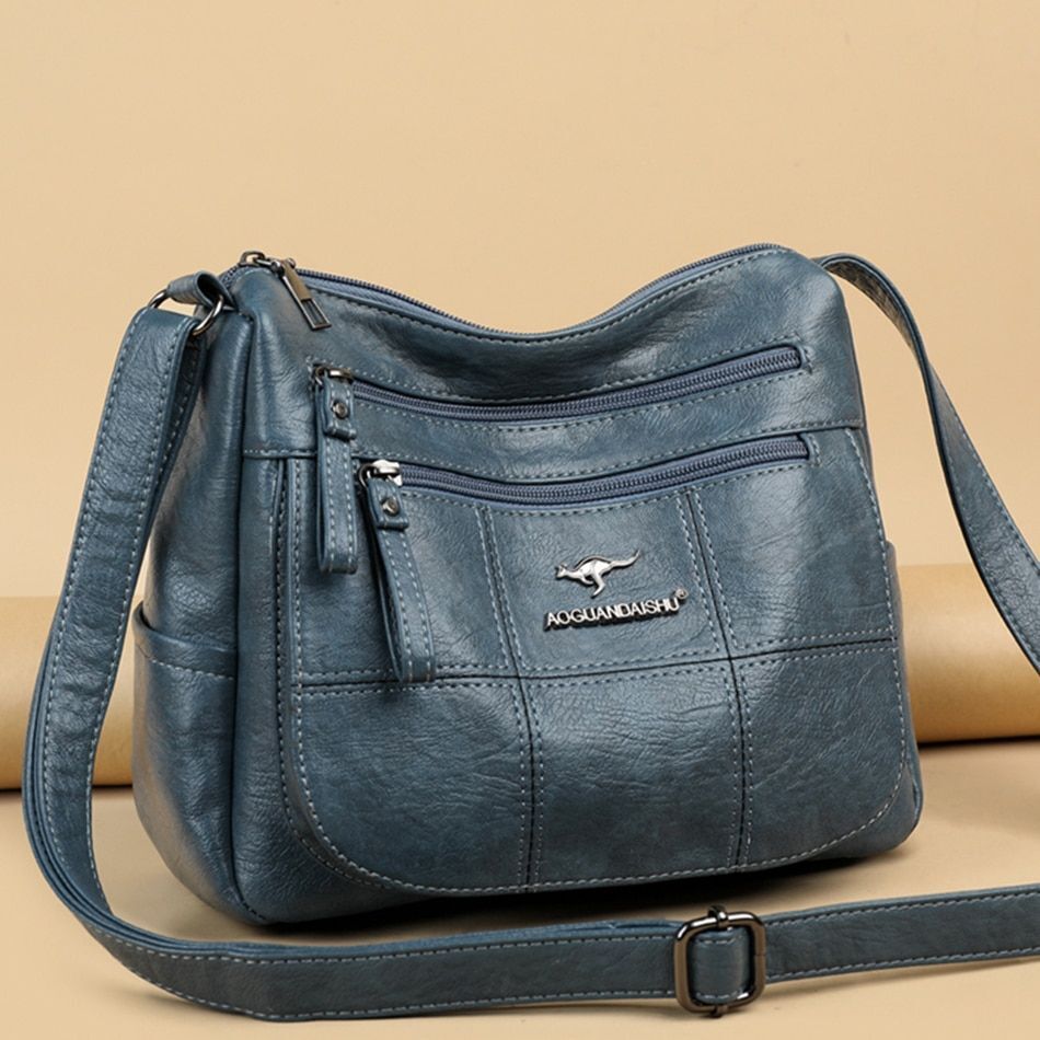 Crossbody Bag Soft Leather Messenger Pouch Retro Woman Handbag Shoulder Purse