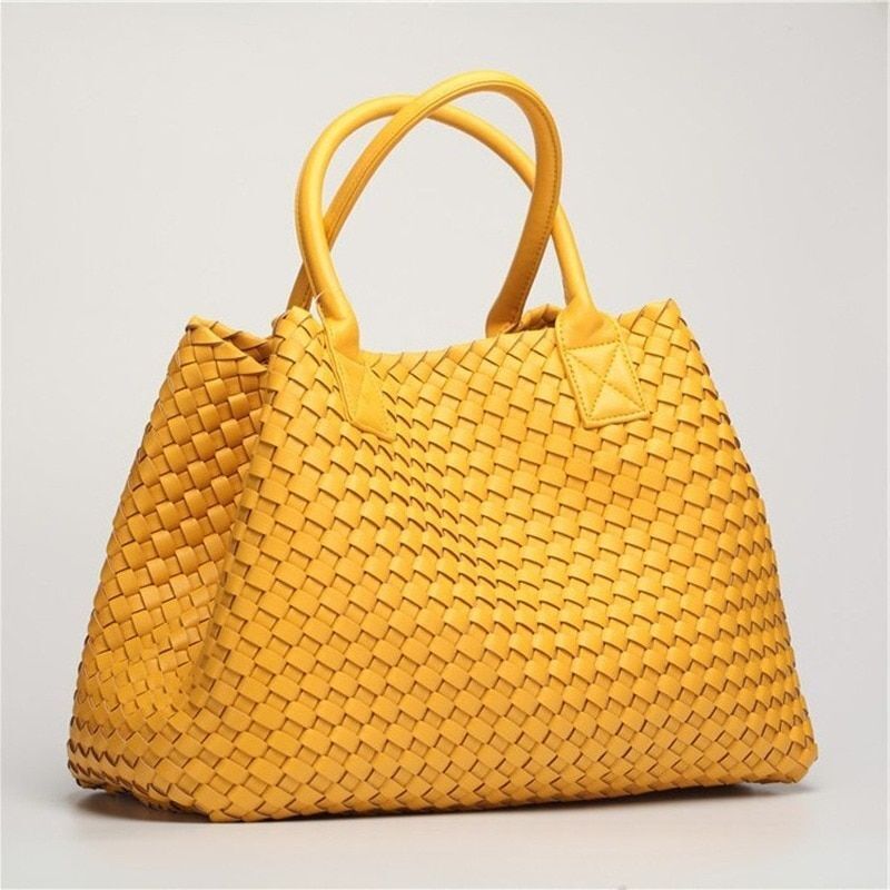 Candy Color Woven Tote Bag Fashion One Shoulder Bag Large Handbag Shopping Bags