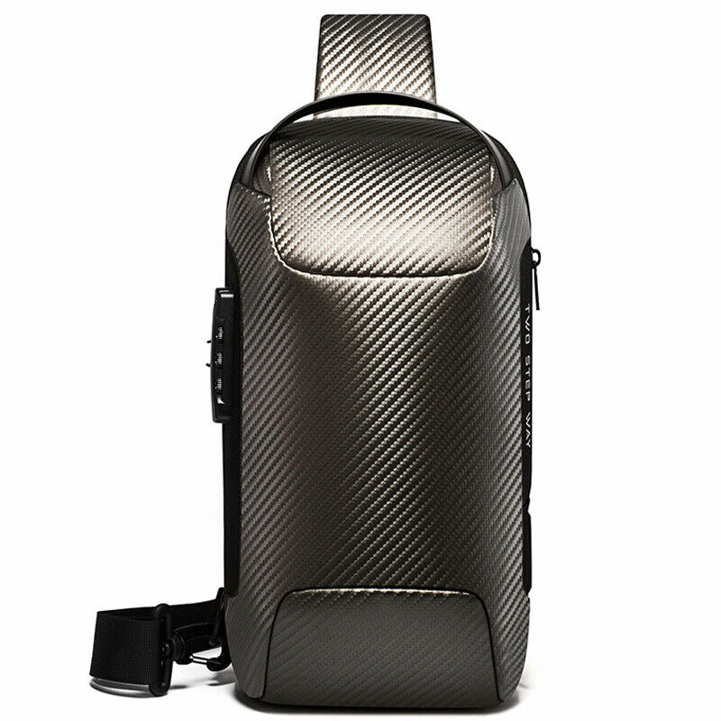 Men's Sling Backpack Carbon Fiber Waterproof&Anti-Thef Crossbody Sport Chest Bag