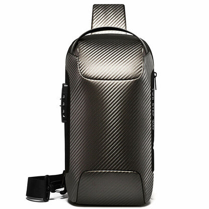 Men's Sling Backpack Carbon Fiber Waterproof&Anti-Thef Crossbody Sport Chest Bag