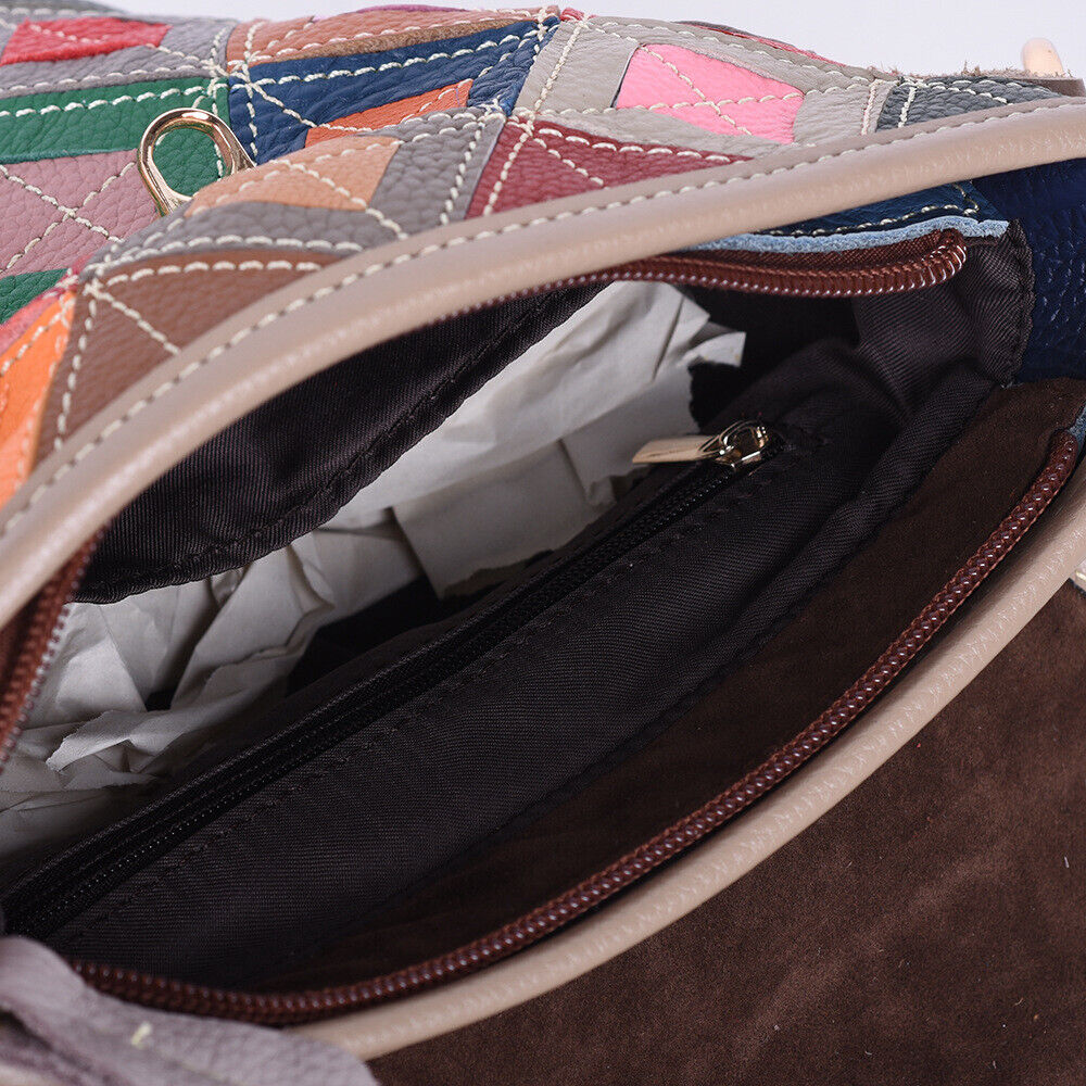 100% Genuine Leather Colorful Blocks Patchwork Women's Sling Shoulder Bag