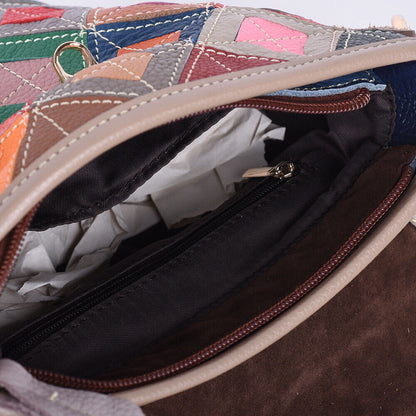 100% Genuine Leather Colorful Blocks Patchwork Women's Sling Shoulder Bag
