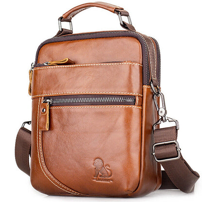 100% Genuine Leather Men's Sling Shoulder/Messenger Bag Double Zipper 8" Handbag