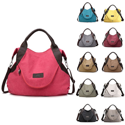 Ladies Canvas Tote Bag Multi Pockets Shoulder Bags Women Travel Detachable