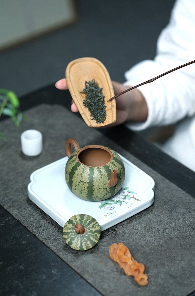 Set of 3pcs chinese Yixing Handmade Zisha teapot Duanclay watermelon Gongfu cup