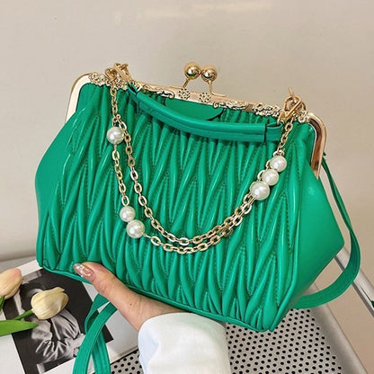 Fashion Chain Shoulder Bag Kiss Lock Shell Clip Crossbody Bag Chic Crossbody Bag