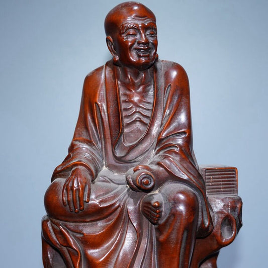 Antique Chinese Boxwood Carving Arhat Buddha Statue Wooden Sculptures Home Decor