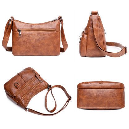 Women's Soft Leather Shoulder Bags Multi-Layer Shopper Bag Crossbody Handbag