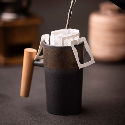 Ceramic Tea Cup with Wood Handle