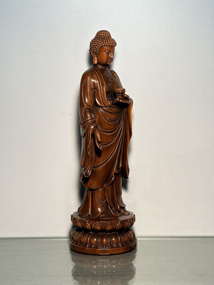 Wooden Carving Buddha Shakyamuni Amitabha Tathagata Statue Wood Home Decor Rare