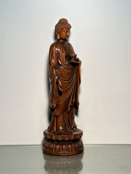 Wooden Carving Buddha Shakyamuni Amitabha Tathagata Statue Wood Home Decor Rare