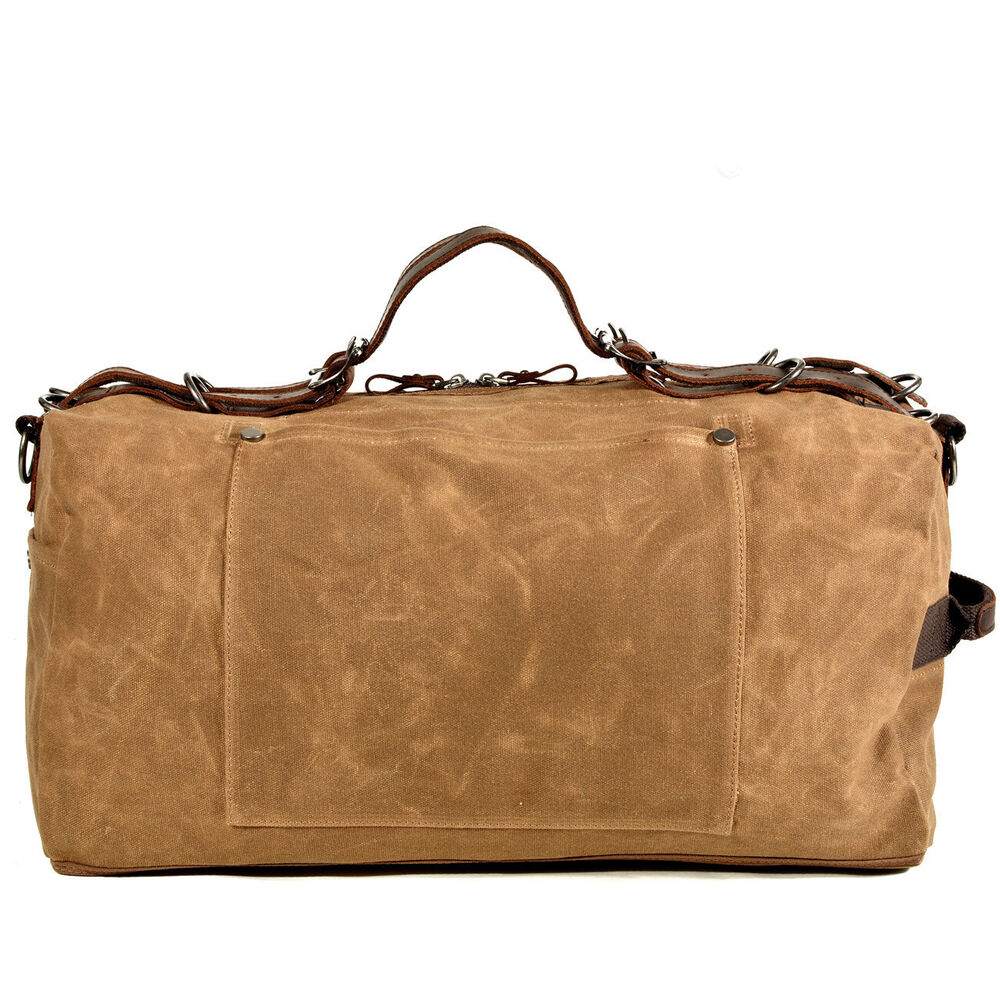 Vintage Water Resistant Wax Canvas Duffel Travel Overnight Weekend Gym Carry Bag