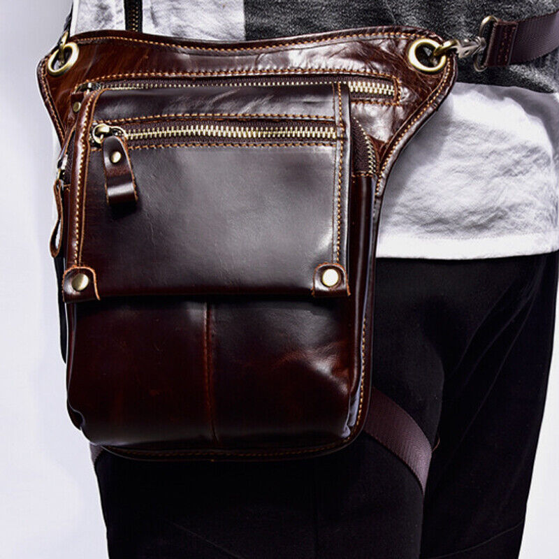 Motorcycle Outdoor Vintage Leather Drop Leg Bag Tactical Thigh Waist Fanny Pack