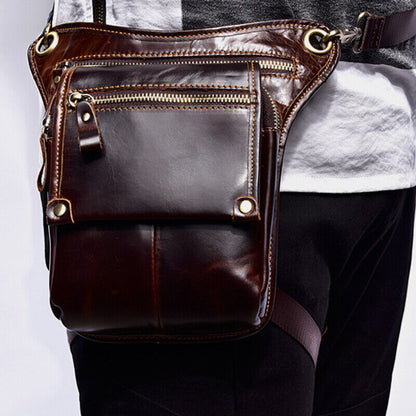 Motorcycle Outdoor Vintage Leather Drop Leg Bag Tactical Thigh Waist Fanny Pack