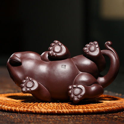 Handmade Tea Pet Yixing Zisha Purple Grit Clay Mascot Statue Wealth Bring China