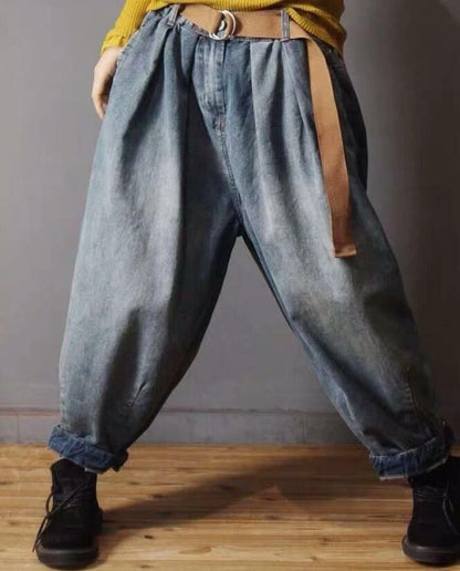 Retro Women's Denim Drop Pants Baggy Lantern Loose Fit Elastic Jeans Trousers @