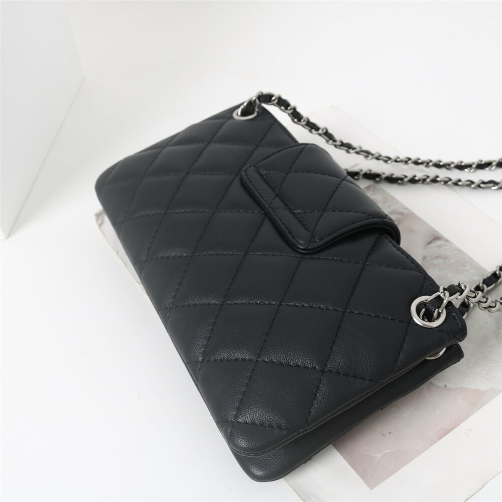 Small Mini Quilted Lambskin Leather Purse Clutch Wallet with Chains Shoulder Bag