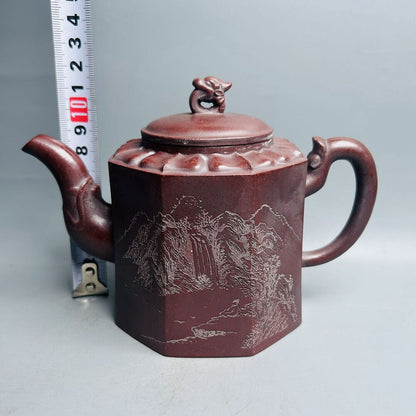 Vintage Chinese Yixing Purple Clay Teapot Zisha Ceremony Carving Collectible Art