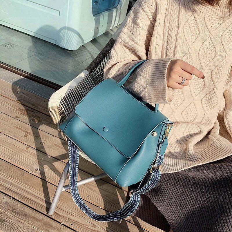 PU Leather Women Handbag High Winter Shoulder Crossbody Bag Travel Lady Blue Bag