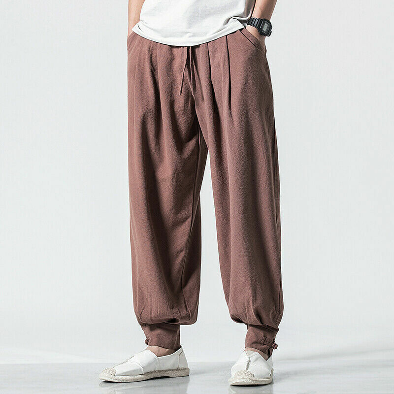 Men New Japanese Style Boho Sport Loose Fit Capri Long Baggy Hakama Pants size