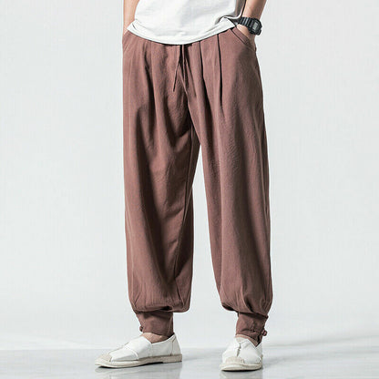 Men New Japanese Style Boho Sport Loose Fit Capri Long Baggy Hakama Pants size