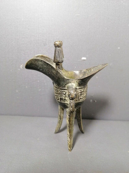 Old Chinese bronze copper handmade high Corner cup Wine glass wine cup